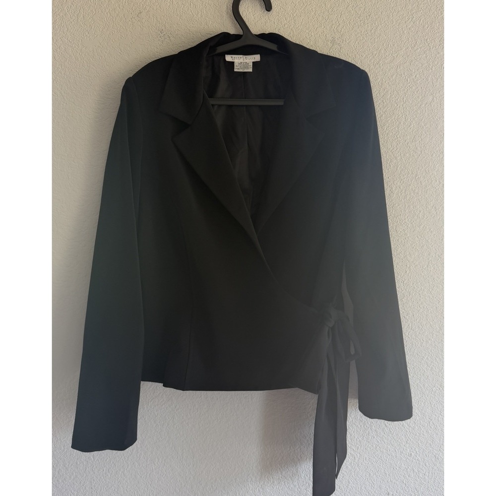 White House Black Market Jacket Blazer Wrap Tie Belt Blue Size 10 Old Money